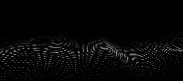 Futuristic digital wave Dark cyberspace Abstract vector wave with dots White moving particles on background