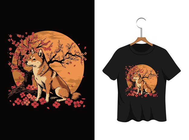 未来的な犬のTシャツのイラストテンプレート