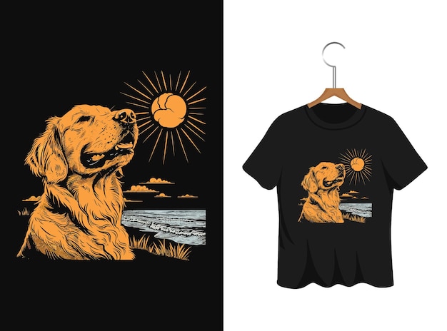 ベクトル 未来的な犬のtシャツのイラストテンプレート