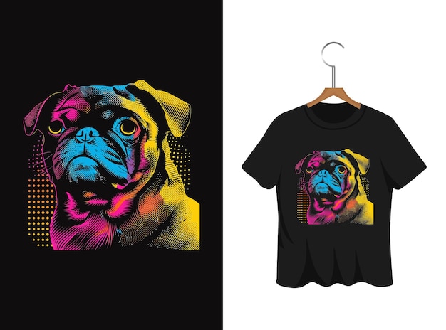 ベクトル 未来的な犬のtシャツのイラストテンプレート