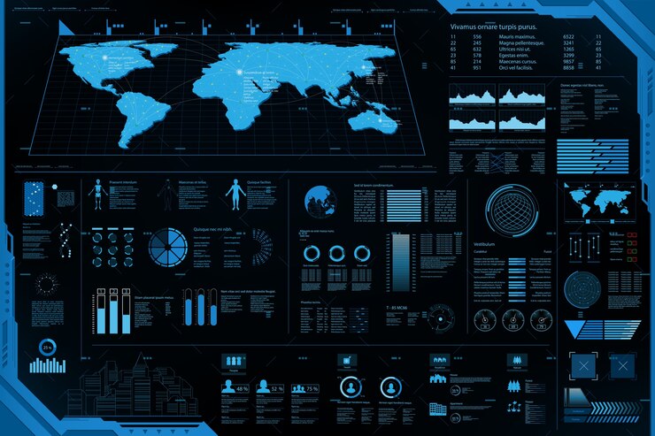 Vector futuristic element panel.world map data analysis information