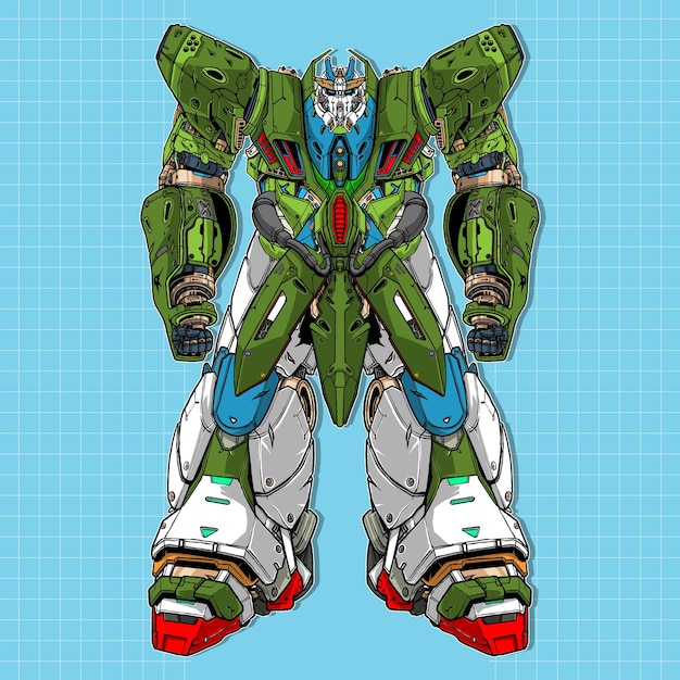 Futuristic evolution giant mecha robot builded by arm body leg weapon illustration premium vector