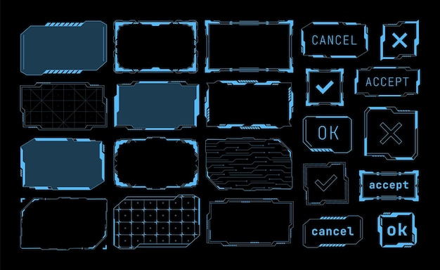 未来的なフレーム サイバー パンク電子背景と未来的な UI ボタン Sci Fi 技術インターフェイス ベクトルを設定