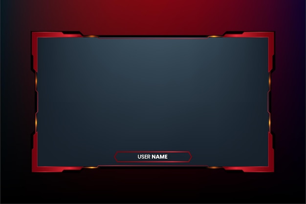 Futuristic gaming screen panel design with blood red color borders Dark streaming overlay design with digital shapes for gamers Live gaming broadcast frame vector for online streamers