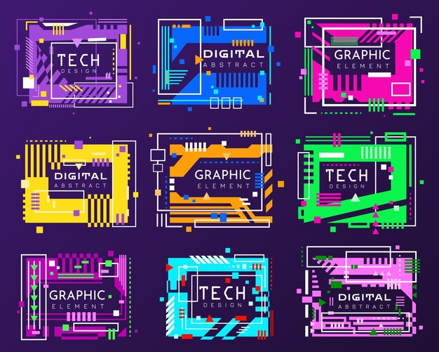 Futuristic geometric banner set modern technology banners collection in cyberpunk style futuristic