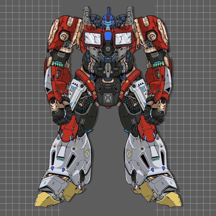 Vector futuristic geometric mecha robot builded by head arm body leg weapon illustration premium vector