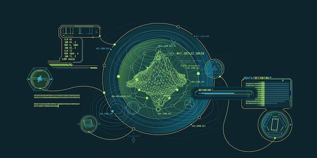 Vector futuristic geoscience hud interface design with data decoding