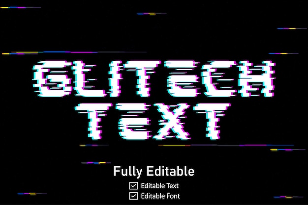 Vettore effetto di testo glitch futuristico per testo di videogioco per effetto di testo glitch cyberpunk modificabile