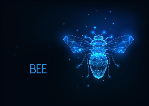 Futuristic glowing low polygonal honey bee isolated