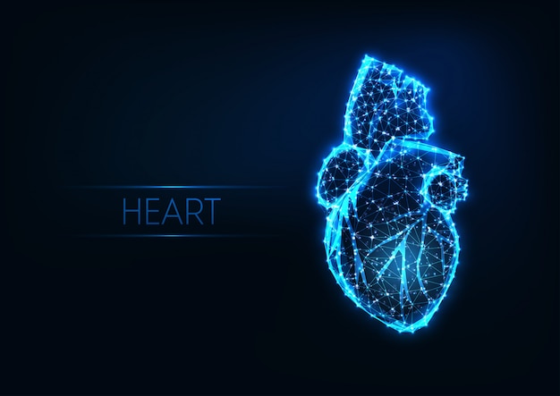 Futuristic glowing low polygonal human heart isolated 