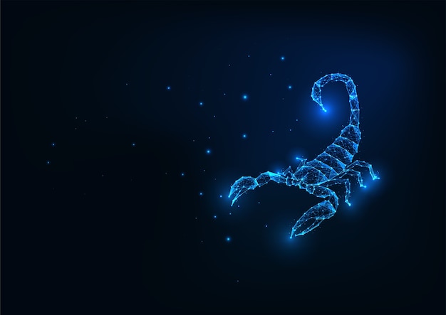 Vector futuristic glowing low polygonal scorpion isolated on dark blue background. zodiac sign scorpio. modern wireframe mesh  .