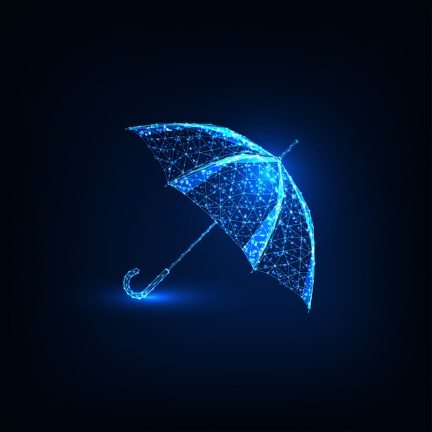 Vector futuristic glowing low polygonal umbrella isolated