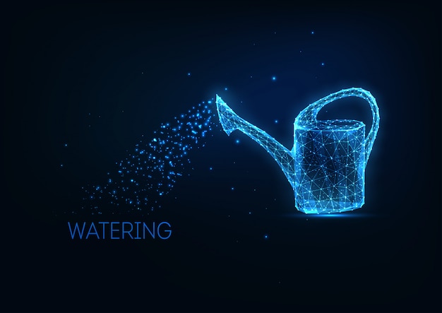 Futuristic glowing low polygonal watering can isolated.