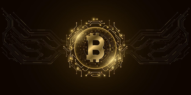 Futuristic golden Bitcoin digital currency.