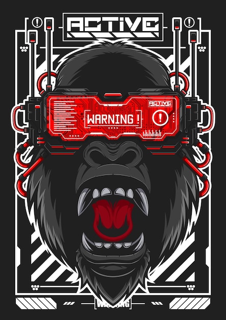 Vettore illustrazione futuristica della mascotte della testa della gorilla