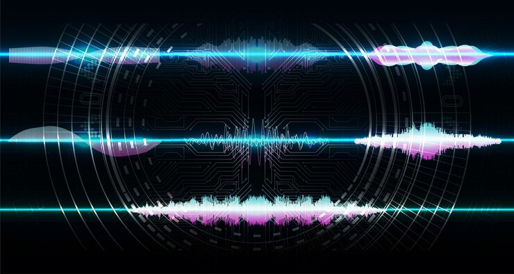 Vector futuristic graphic card with dual cooling fans illuminated red accents on dark background perfect