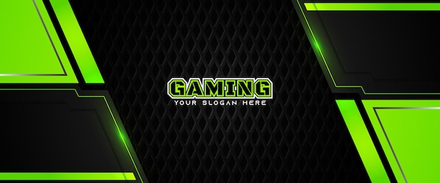 Futuristic green and black gaming header social media banner template