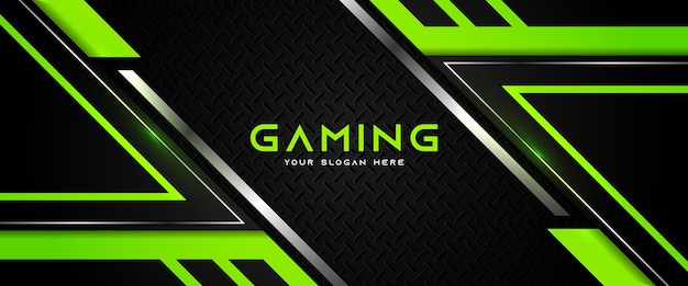 Futuristic green and black gaming header social media banner template