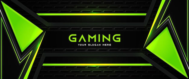 Vector futuristic green and black gaming header social media banner template