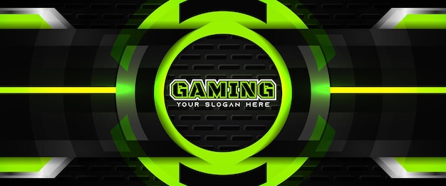 Futuristic green and black gaming header social media banner template