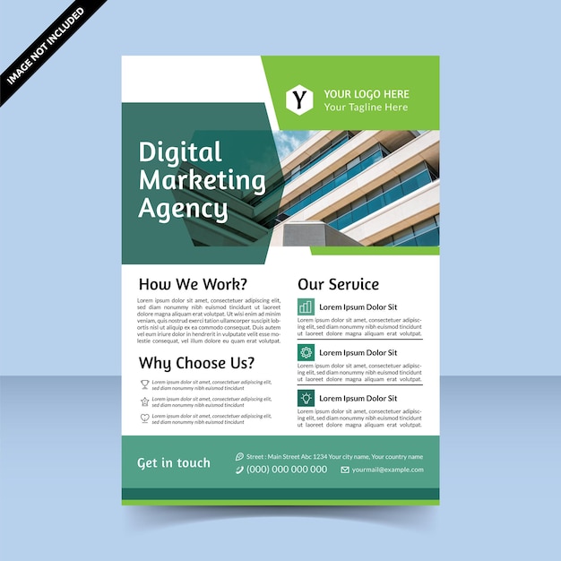 Futuristic green digital marketing agency flyer design template