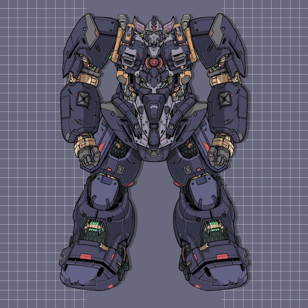 Vector futuristic gunpla cyborg mecha builded by head arm body leg weapon illustration premium vector