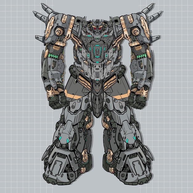 Vector futuristic gunpla mascot mecha robot builded by head arm body leg weapon illustration premium vector