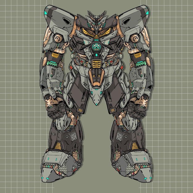 Futuristic Gunpla mecha robot builded by head arm body leg weapon illustration premium vector