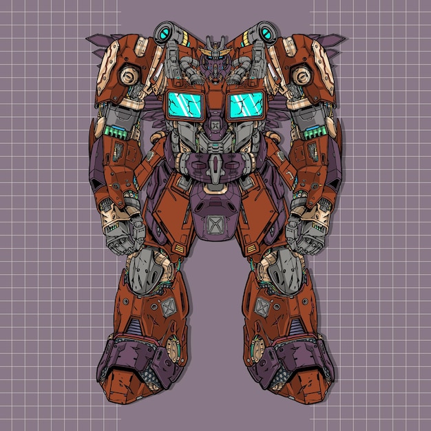 Vector futuristic gunpla power mecha robot builded by head arm body leg weapon illustration premium vector