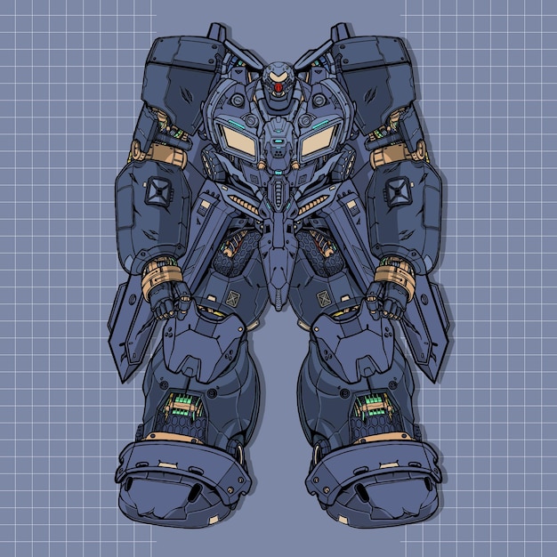 Vector futuristic gunpla technology mecha builded by head arm body leg weapon illustration premium vector