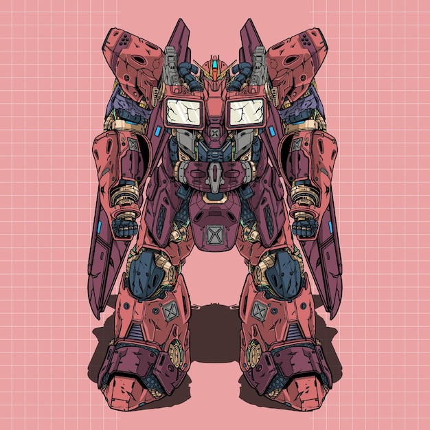 Vector futuristic head sketch mecha robot builded by head arm body leg weapon illustration premium vector