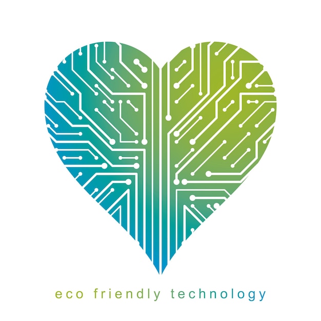 Futuristic heart shape vector illustration, technology and science conceptual design. Eco friendly technology concept.