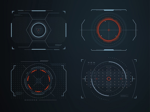 Futuristic helmet hud screens cockpit view.