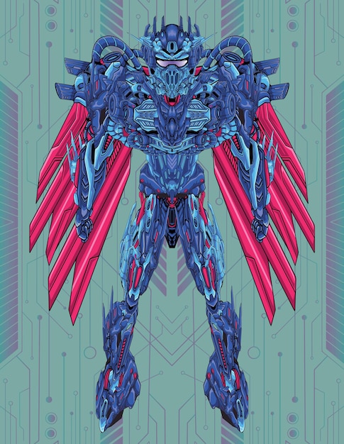 Futuristic hero mecha robot full body illustration