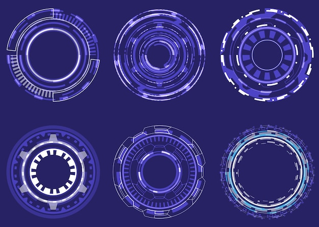 Futuristic Holographic circle of focus elements Scifi round design Military Collimator Sight Collection of engineering HUD Camera Viewfinder set