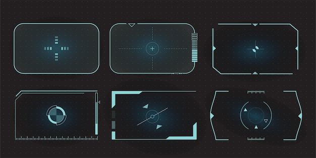 미래형 Hud 프레임은 화면과 테두리 조준 제어판을 대상으로합니다. Sci Fi의 화면 요소 세트.