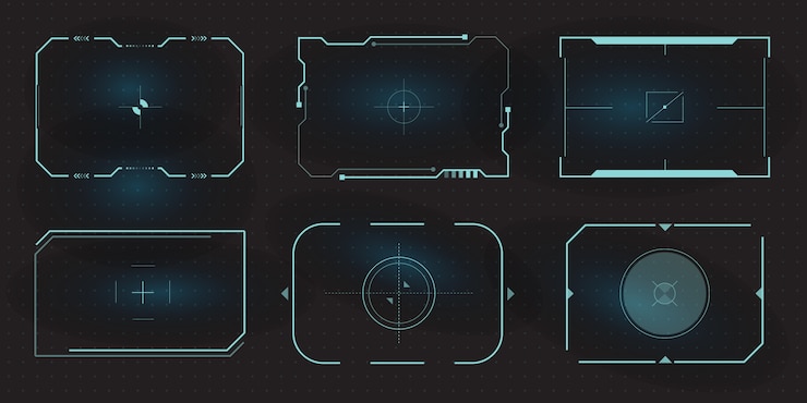 Vector futuristic hud frames for target screen and border aim control panel.