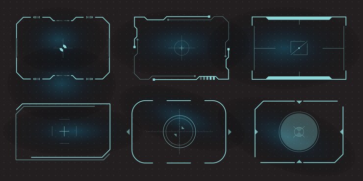 Vector futuristic hud frames for target screen and border aim control panel.