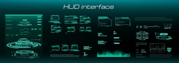 Футуристический HUD-интерфейс Пользовательская панель с портальной голограммой и функцией сканирования объектов Виртуальный графический пользовательский интерфейс для видеоигр