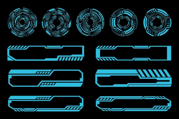 フューチュリスティック HUD インタフェース エレメント サイバーパンク Sci-Fi テクノロジー サークルとパネル ベクトルイラスト