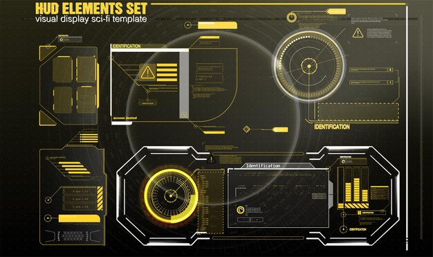 ベクトル フューチュリスティックな hud インターフェース要素はプロフェッショナルなデジタルインターフェースのための高品質のベクトルグラフィックスをセットします