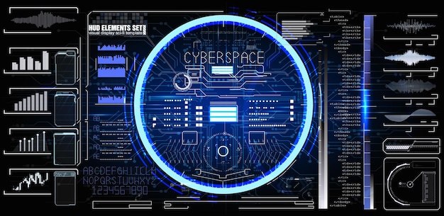 ベクトル フューチュリスティックな hud インターフェース要素はプロフェッショナルなデジタルインターフェースのための高品質のベクトルグラフィックスをセットします