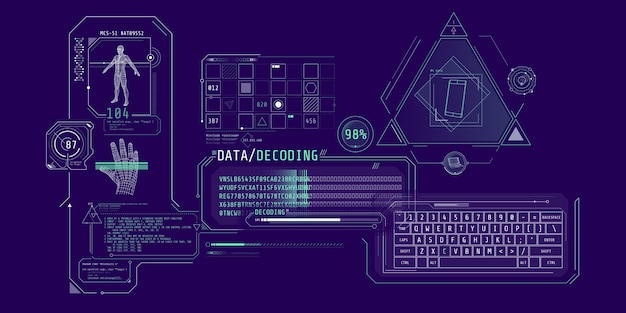 フューチュリスティックな HUD インターフェースは個人データの入力と解読を可能にします