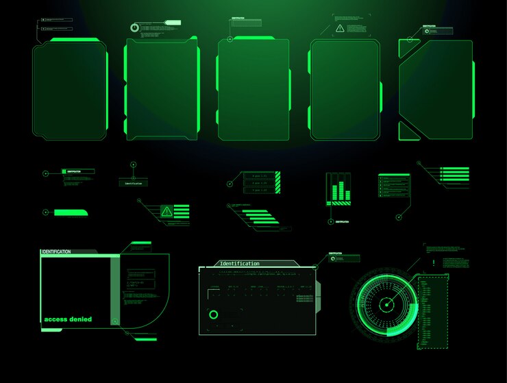 भविष्यवादी HUD इंटरफेस स्क्रीन। डिजिटल कॉलआउट शीर्षक। HUD UI GUI भविष्यवादी यूजर इंटरफेस स्क्रीन तत्वों का सेट। वीडियो गेम के लिए हाई टेक स्क्रीन। Sci-fi अवधारणा डिजाइन।