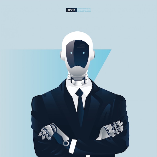 futuristic humanoid business people with artificial intelligence technology concept.  robot office workers illustration