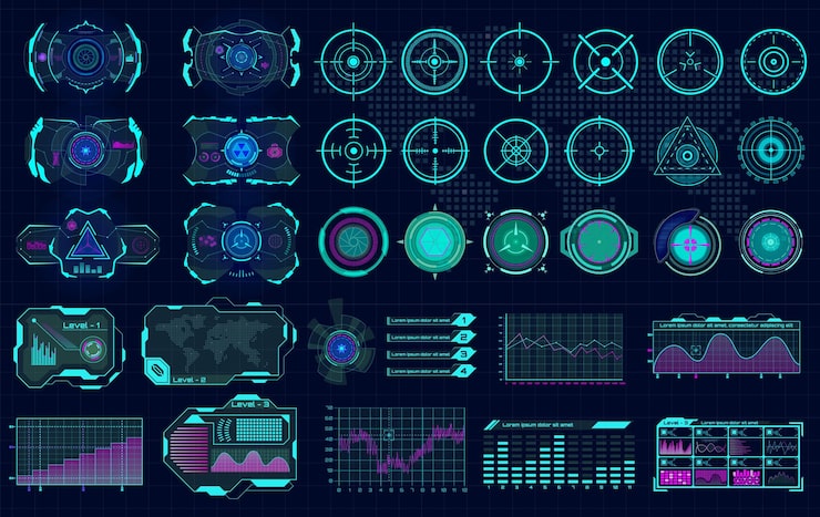 Vector futuristic interface showcases an array of graphical elements for data analysis and monitoring various icons graphs and indicators are present designed for hightech environments