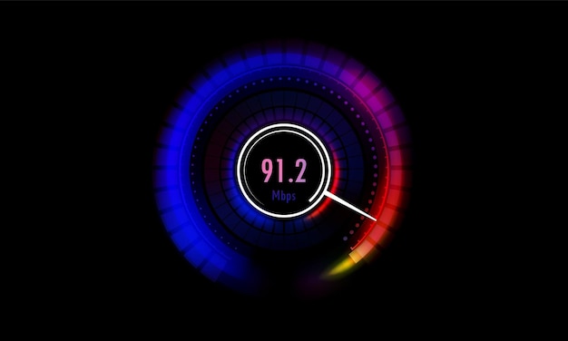 Vector futuristic internet speed meter dial web connection network or information download speed vector indicator internet bandwidth wifi signal strength test app display web speed vector design