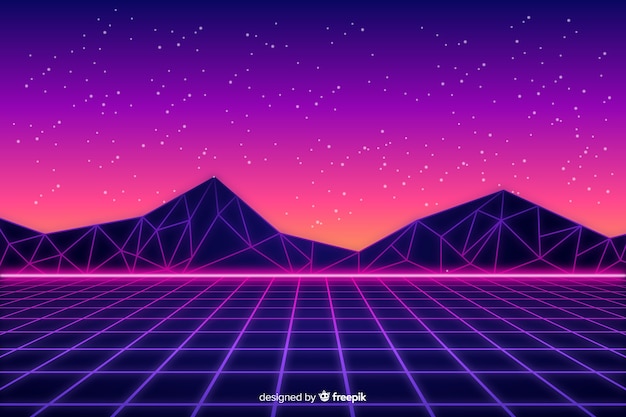 Vector futuristic landscape background retro style