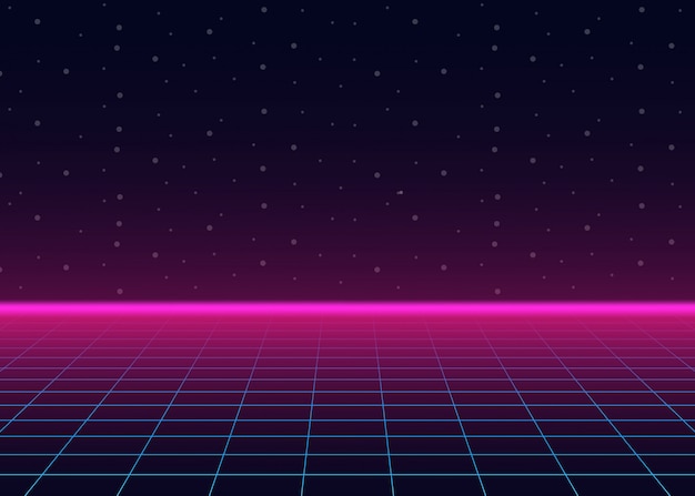 Vector futuristic landscape with styled laser grid.