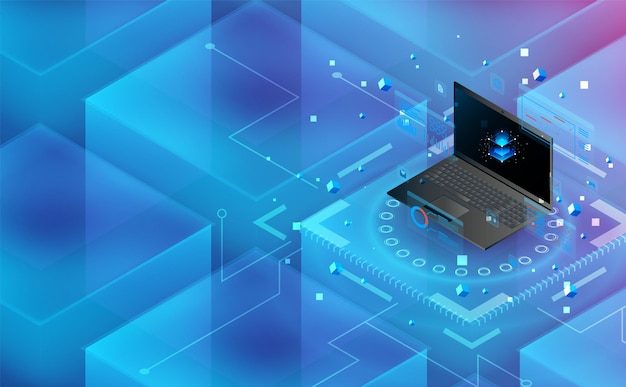 Vector futuristic laptop power connection. complementary theme concept background.vector and illustration